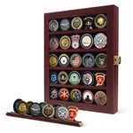 flybold Challenge Coin Display Case Challenge Coin Holder Coin Box Military Coin Display Case 92% Clear Antitheft Twin Slot Coin Rack fits 45 Military Medals Poker Chip for Collectors Mahogany Frame