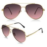 Aviator Sunglasses for Men and Women, Polarized Sun Glasses, Classic Pilot Sunglasses with Metal Frame and UV Protection (Gold/Purple Gradient Wine Red)