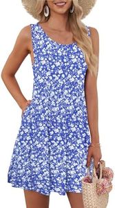 AUSELILY Women's Summer Dress Sleeveless Floral Mini Dresses with Pockets Bohemian Dress 2025 New Floral Blue White L
