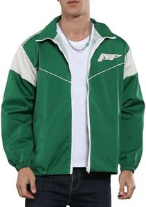 Yimoon Men's Lightweight Windbreaker Jacket Casual Zip Up Outdoor Varsity Jacket Patchwork Vintage Y2K Outerwear(Green-XXL)