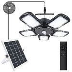 Solar Shed Light Indoor Outdoor,1200LM 160 LED Solar Pendant Light,5-Leafs Adjustable Solar Motion Sensor Light with Remote,Timer, 6 Lighting Modes Solar Lamp for Patio Shed Garage Barn Gazebo