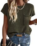 KIRUNDO Womens Spring Cap Sleeve Tops 2024 Summer Casual Crew Neck Lightweight Sweater Vest Ribbed Knit Pullover Army Green