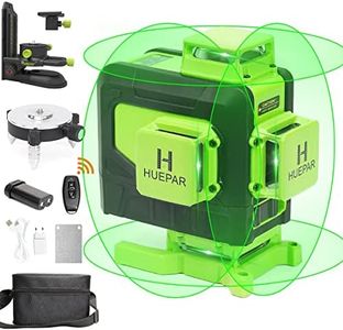 Huepar 4x360 Green Beam Laser Level - Self-Leveling 16 Line 4D Cross Tiling Floor Laser - Horizontal & Vertical Lines, Magnetic Bracket, Li-ion Battery & Adjustable Base