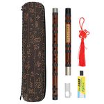 LiebeWH Bamboo Flute, D Sharp Key, 8 years of dry bitter bamboo, Traditional Wind Instrument with Chinese Poems Engraving, Kit for Beginners