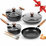 AUDANNE Nonstick Pots and Pans Set, Non Stick Kitchen Cookware, 9 Pieces Cooking Skillets Include Frying Pan with Lid, Saucepan, Casserole, Spoon, Turner Spatula, PFOA Free for Induction, Black