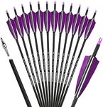 ZSHJGJR 30 Inch Archery Carbon Arrows Hunting Arrows with 4” Turkey Feather Target Practice Arrows Spine 500 for Compound & Recurve &Traditional Bow 6/12pcs (12 x Purple Arrows)