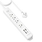 TROND 10ft Long Extension Cord USB C, Thin Flat Plug Power Bar Surge Protector, Slim Power Strip, 4 Outlets 4 USB Ports, 1440 Joules, Wall Mount for Office Accessories Dorm Room Travel Essentials