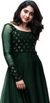 Go Ritzy Buyz Women's Georgette A-Line Embroidered Pattern Full Sleeve Stitched Gown - Perfect for Formal Events, Parties, and Special Occasions (Colour :Green) (Size :S)