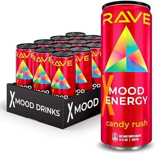 RAVE Mood Energy Drink is Mind Blowingly Different. With Mood-Boosting Functional Mushrooms, Nootropics, Adaptogens & B Vitamins. Experience Mind & Body Rush! 225mg Caffeine - Electrolytes - Zero Calories - Delicious Candy Rush Flavor - 12 fl oz – 12 Pack