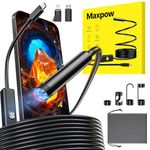 Maxpow Endoscope Inspection Camera - 1920HD Flexible Rigid Snake Endoscope, 8 LED Adjustable Borescope, IP67 Waterproof Probe Drain Inspection for Android/iOS Engine & Plumbing (16.4ft/5m) -Upgraded