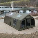 Sport Tent 4 Season Cotton Canvas Inflatable Tent with Detachable Awning & TPU Door and Windows,5-6 Person Pop-Up Tent with Stove Jack Hole & Cable Hole