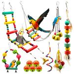 MQUPIN Bird Parrot Toys 12 Pack,Budgie Toys Parrots Cage Toys Hanging Swing Climbing Shredding Perches Toys Ladders Sepak Takraw Parrot Bite Toy Cockatiel Toys for Parakeet Budgerigar