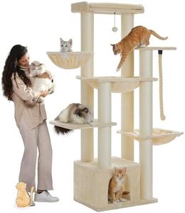 PAWZ Road Grand Arbre à Chat Hauteur 169 cm，Multi-Niveaux avec Poteaux XXL 11 cm en Sisal, Corde à Griffer Épaisse, Condos Spacieux, Hamac Robuste et Grand Perchoir, Beige