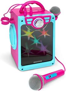 Croove POP BOX Karaoke Machine for Kids with 2 Microphones and Flashing Disco Lights (Pink)