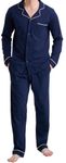 GIVEITPRO -100% Cotton Jersey Knit, Men's Long Button-Down Sleepwear Pajama Set (X-Large, Navy)