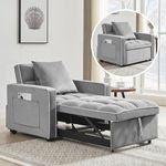 Wakefit 3 in 1 Sleeper Chair Bed, Convertible Sofa Bed with Side Pocket | Adjustable Backrest| Pull Out Couch | Futon | Chair Bed Sleeper for Adults in Living Room Office Bedroom Apartment, Grey