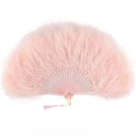 BABEYOND Roaring 20s Vintage Style Folding Handheld Flapper Marabou Feather Hand Fan for Costume Halloween Dancing Party Tea Party Variety Show 11 Inches X 20 Inches (Pink-Pink Rib)