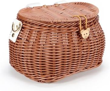 SVNR Kids Bike Basket, Bike Basket Front, Bicycle Baskets for Boys and Girls, Handwoven Backpack with Lid Shoulder Strap, Rattan Front Handlebar Baskets, Brown