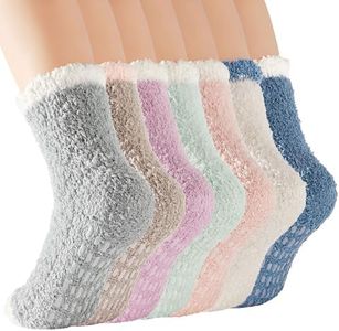 Zando Fuzzy Socks for Women Non Slip Slipper Socks Home Indoor Grip Socks Warm Cozy Socks Super Soft Fleece Socks Winter Comfy Socks Sleeping Athletic Socks 7 Pairs Lovely Patchwork One Size