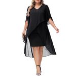 Hanna Nikole Women Knee-Length Evening Dress Round Neck Cocktail Dress Black XL