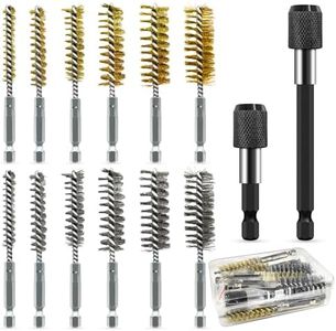Attoshow 14-Piece Bore Brush Set - 304 Stainless Steel & Brass Drill Wire Bore Cleaning Brushes - 1/4" Hex Shank with Extension Bar for Power Drills, Impact Drivers, Grinders (8/10/12/15/17/19 mm)