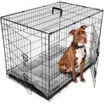 DogCrates+ Large Foldable Dog Crate with Bed, 2 Doors Design, Non-Chew Metal, Removable Tray, 36-Inch Black