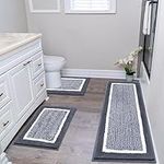 HEBE Bathroom Rug Set 3 Piece Non Slip Absorbent Bath Mats Set Microfiber Soft Bathroom Mat Plush Shaggy Bath Rugs Includes U-Shaped Toilet Mat for Bath Floor, Shower