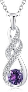 LOCIBLO Birthstone Necklaces for Women 925 Sterling Silver Infinity Pendant White Gold Jewelry for Her, 16"+2", Sterling Silver, White Gold, created-amethyst