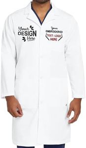 Personalized Embroidered Long Lab Coat for Men Add Your Name Text Custom Medical Laboratory Coat (White-3XL)