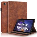 TIPOYOROO Case for Samsung Galaxy Tab A9 Plus 2023, PU Leather Cover Lightweight Flip Stand Shell with Elastic Band & Card Holder for Galaxy Tab A9+ Tablet-Brown