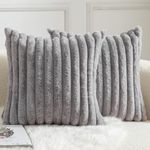 Mandioo Pack of 2 Decorative Throw Pillow Covers Faux Fur Striped Plush Soft Cushion Covers Pillow Cases Bedroom Living Room Sofa Home 20x20 Inch Grey