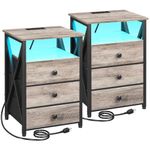 AMHANCIBLE LED Nightstands Set of 2, End Side Table with Charging Station, Bedside Table with USB Port & Power Outlet, Modern Night Stand with Fabric Storage Drawers for Bedroom Living Room HET053GY