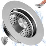 Kitchen Sink Drain Strainer 3 in 1, Sink Stopper and Filter, Anti-Clogging Sink Strainer, 304 Stainless Steel Pop-Up Kitchen Sink Stopper for U.S. Standard 3-1/2 Inch Drain (Silver)