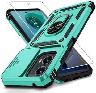 Muntinfe for Motorola Moto G 5G 2024 Case with HD Screen Protector & Slide Camera Cover, [Military Grade] 16ft. Drop Tested Protective Case with Ring Magnetic Kickstand for Moto G 5G 2024, Teal