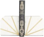 CosmoLiving by Cosmopolitan Marble Geometric Decorative Bookends 8 lbs Non Skid Bookends with Gold Inlay, Set of 2 Office Bookends4, 4" W, White