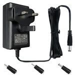 12V 2A 24W 6ft/1.8M Long Power Supply Adapter, AC DC Switching Adapter (Input 100-240V, Output 12Volt 2Amp 2000mA), Wall Mount Transformer Plug with 3 Interchangeable Adapter Jacks, UKCA Listed