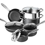 MICHELANGELO Pots and Pans Set 10 Pcs, Pro. Hard Anodized Non Stick Cookware Sets with Stone Interior, Non Stick Pots and Pans Set with Straining Lid & Pour Spout, Pots and Pans Sets Non Stick 10 Pcs