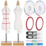 10 PCS Tailor Dressmaker Dummy Mannequins Set with Needles Sewing Patch Measuring Tapes, Doll Dress Form Mini Female 1/4 Size Body Miniature Sewing Mannequin Dress Forms for Sewing