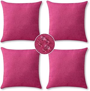 OTOSTAR Set of 4 Outdoor Pillow Covers 18x18 Inch Waterproof Decorative Throw Pillow Covers Square Pillowcases Patio Cushion Case Pillow for Couch Tent Sofa Balcony Bed Outside Decor (Hot Pink)