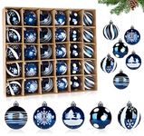 Homewit 30PCS Christmas Balls Box Set, 6CM Shatterproof Plastic Christmas Ball Ornaments Decor 6 Designs Hanging Tree Balls Pendants with Silver Rope, Holiday Party Xmas Baubles Decoration, Blue White