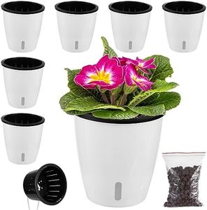 6 Pack 5 Inch Self Watering Pots for Indoor Plants with Water Indicator,Small African Violet Pots for Plants,Self-Watering Planters White for Devil's Ivy,Spider Plant,Orchid for Office Home DéCor.