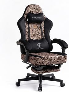 GTPLAYER Gaming Chair with Leopard Print Cat, Cute Velvet Fabric Ergonomic Computer Chair with Footrest Headrest and Lumbar Support, Big and Tall Comfortable Video Gamer Chair for Women Gift
