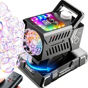 Bttyu Bubble Machine Remote Control 98ft Range,Auto Rotation & 11 RGB Lights, 1800mAh Rechargeable Battery/USB-C Charging,Top-Fill Portable Bubble Maker for Kids Birthday Party Wedding Pool Outdoor