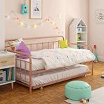 APRODZ Marks Daybed Twin Size Metal Trundle Bunk Bed, (Metal - Rose Gold Powdercoated)