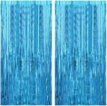 Heyu-Lotus 2pcs Foil Fringe Curtain Metallic Tinsel Curtains Streamer Party Photo Backdrop Hanging Curtain for Birthday Baby Shower Bridal Shower Blue Party Decorations 1m x 2m (Blue)