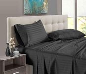 3 Pieces Flat Bed Sheet, 100% Egyptian Cotton - (1 PC Flat Bed Sheet and 2 PC Pillow Covers) 1000 Thread Counts - Dark Grey Stripe,Queen Size.