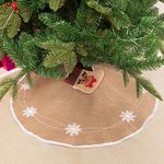 N&T NIETING Christmas Tree Skirt, 48 Inches Burlap Tree Skirts with White Snowflakes Merry Christmas Tree Mat for Holiday Indoor Outdoor Xmas Tree Decoration