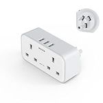 UK to Australia Plug Adapter With 3 USB, Grounded Australian China New Zealand Travel Plug Adaptor from UK, Double Outlet UK with Dual 2 Pin Socket at The Bottom for AUS NZ Argentina Fiji (Type I)