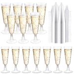 Fenhupe 50 PCS 5 oz Plastic Champagne Flutes Disposable, Clear Champagne Glasses, Easy Assemble Plastic Wine Glasses, Light Plastic Cocktail Glasses for Celebration Wedding Party