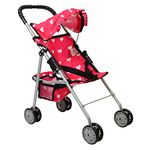 The New York Doll Collection My First Doll Stroller with Basket and Heart Design Foldable Doll Stroller, Pink